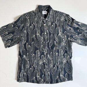 No Nationality NNO7 Hans Navy Cactus Print Shirt